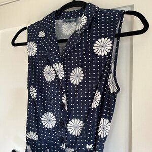 Modcloth Community Brunch Sleeveless Floral Shirtdress with Waist-Tie Belt